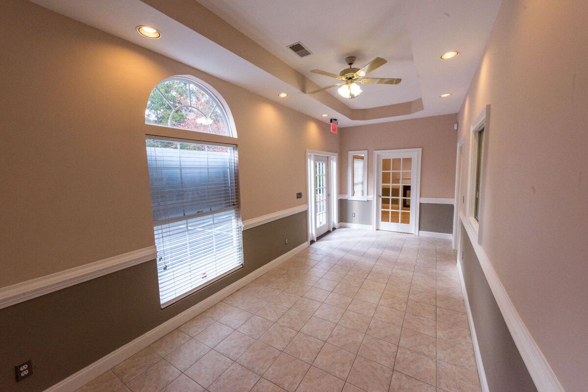 Interior lobby with tile flooring