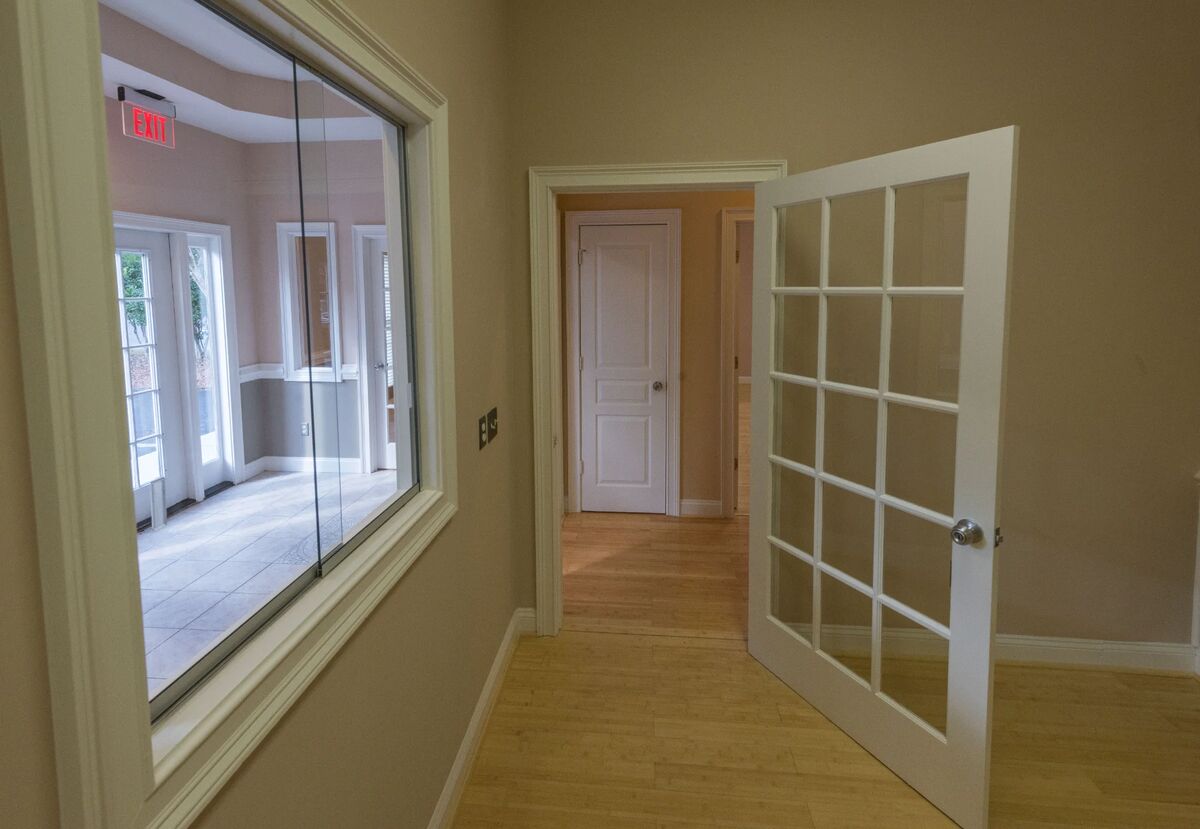 Reception area with arched window